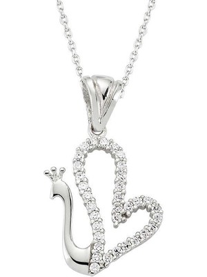 925 Gümüş Gümüş Kalpli Kuğu Bayan Kolye