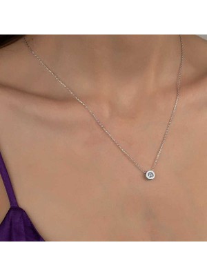 925 Gümüş Swarovski Taşlı Gümüş  Tektaş Bayan Kolye