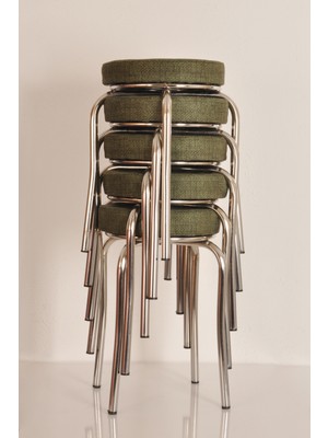 Akk Ticaret 5 Adet Yeşil Renkli Kumaş Nikelajlı Demir Tabure Mutfak Taburesi