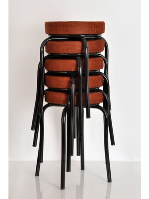 Akk Ticaret 5 Adet Desenli Kiremit Renk Kumaş Siyah Profil Demir Tabure Mutfak Taburesi