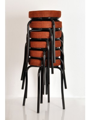 Akk Ticaret 6 Adet Desenli Kiremit Renk Kumaş Siyah Profil Demir Tabure Mutfak Taburesi