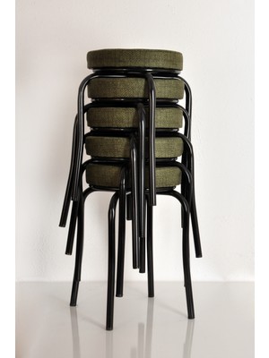 Akk Ticaret 5  Adet Desenli Yeşil Renk Kumaş Siyah Profil Demir Tabure Mutfak Taburesi