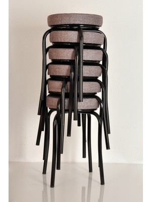 Akk Ticaret 6 Adet Desenli Gri Renk Kumaş Siyah Profil Demir Tabure Mutfak Taburesi