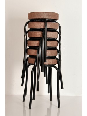 Akk Ticaret 6 Adet Desenli Kahverengi Renk Kumaş Siyah Profil Demir Tabure Mutfak Taburesi