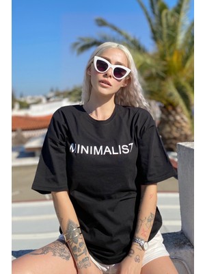 Swist Siyah Minimalist Baskılı Bisiklet Yaka Tshirt