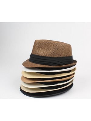 Warm Shoping Unisex Hasır Şapka Kontrast Şerit Fedora (Yurt Dışından)