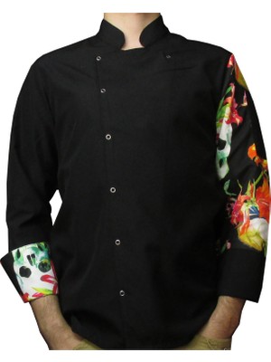 DGR Desenli (Kuru Kafa) Siyah Aşçı Ceketi