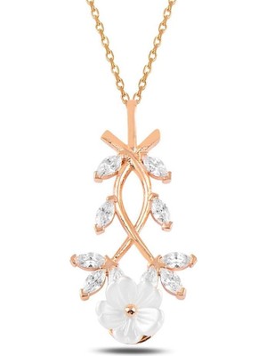 925 Gümüş Baget Taşlı Manolya Çiçeği Gümüş Kolye Rose