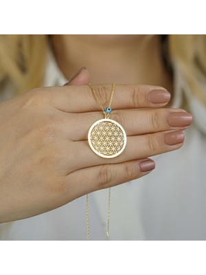 925 Gümüş Yaşam Çiçeği Nazarlı Bayan Gümüş Kolye