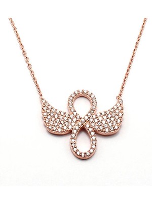 925 Gümüş 925 Ayar Gümüş Melek Kanatlı Rose Sonsuzluk Kolye