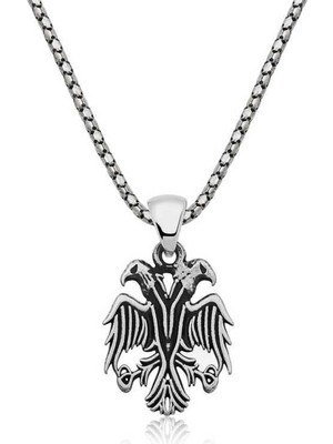 925 Gümüş Gümüş Çift Başlı Kartal Erkek Kolye