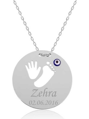 925 Gümüş Gümüş El Ayak Izi Isimli Anne Kolyesi