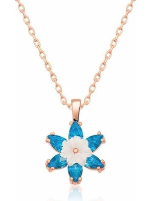 925 Gümüş Gümüş Mavi Lotus Çiçeği Kolye