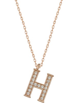 925 Gümüş Gümüş Rose H Harfi Kadın Kolye