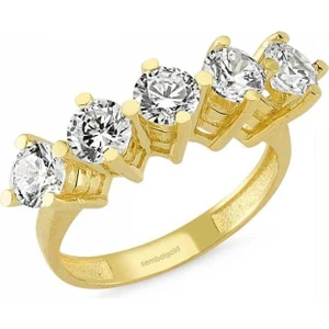 Sembol Gold Özel Tasarım! Altın 5 Taş Yüzük Zirkon Taşlı Sg42-783442 18