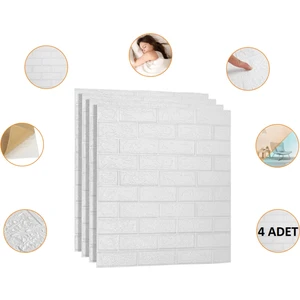 Renkli Duvarlar Kendinden Yapışkanlı Yastık Beyaz Tuğla Duvar Paneli 70x77 cm 4 Adet
