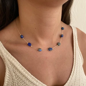 Suerte Accessories Tımbıl Lapis Lazuli Doğal Taşlı Altın Kaplama Minimal Kolye