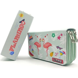 Flamingo Desenli Jumbo Kalem Kutusu Fiber Deri Malzeme 3 Bölmeli 24 Kalem Kapasitesi