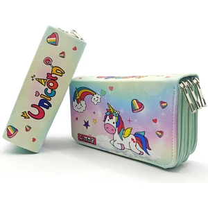 Unicorn Şeker Temalı Modelist Kalem Kutusu Üç Bölmeli Kalemlik- Yeşil