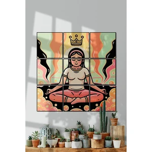 Özcanlar Çerçeve Çerçevesiz Çerçeve Görünümlü 9 Parça Meditasyon Yoga Spor Pilates Mdf Tablo Seti Çoklu Baskı Seti ÖZC-MDF9L