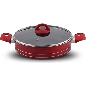 26 cm Cam Kapaklı Çift Kulplu Teflon Tencere Basık Tencere