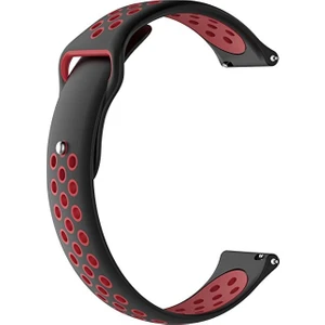 Garmin 245-245 Music Için Delikli Silikon Kordon Kayış Siyah Kırmızı
