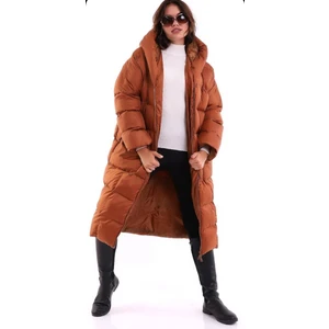 Kadın Kapüşonlu Uzun Versiyon Çift Cepli Oversize Şime Mont
