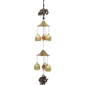 Dünyadan Hediyeler Feng Shui Metal Rüzgar Çanı Iki Katlı Bereket Filleri 6 Çan