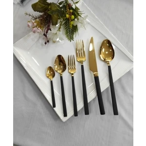 90 Parça 12 Kişilik Stayle Siyah Titanyum Gold Çatal Kaşık Bıçak Servis Seti