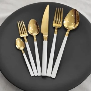 90 Parça 12 Kişilik Stayle Beyaz Titanyum Gold Çatal Kaşık Bıçak Servis Seti