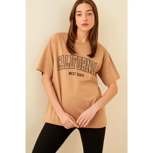 Vizon West Coast Baskılı Oversize Kadın Tshirt