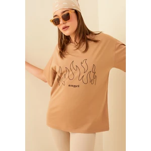 Vizon Angel Baskılı Oversize Kadın Tshirt