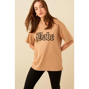 Vizon Babe Baskılı Oversize Kadın Tshirt