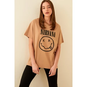 Vizon Yeni Nirvana Baskılı Oversize Kadın Tshirt