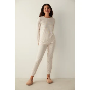 Bej Melanj Colorful Dots Cuff Pantolon Pijama Altı