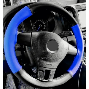 Gürler Oto Kılıf ve Aksesuar Renault 9 Deri Direksiyon Kılıfı Iki Renkli Mavi Siyah (4prç)