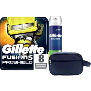 Fusion Proshield 8 Adet Tıraş Bıçağı Yedeği + Gillette Sensitive 250 ml Tıraş Köpüğü + Seyahat Çantası