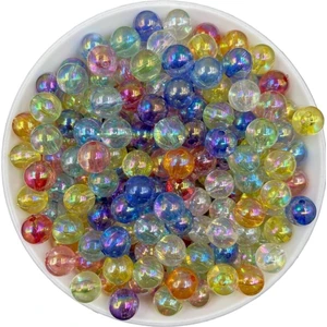 Hedef Bijuteri 10MM Şefaf Karışık Renkli Janjanlı Akrilik Boncuk,parlak Takı, Çanta Yapım Boncuğu (50GR,~80 Adet)