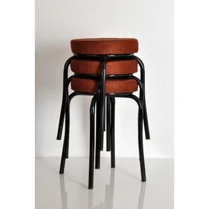 Akk Ticaret 3 Adet Desenli Kiremit Renk Kumaş Siyah Profil Demir Tabure Mutfak Taburesi