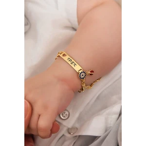 925 Ayar Gümüş Isimli Nazar Uğurlu Böcekli Kız Bebek ve Çocuk Bileklik Künye