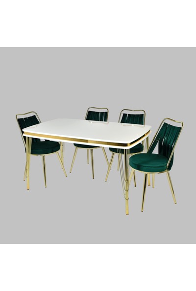 Yzc Masa Sandalye 6 Adet Sarmaşık Gold Sandalyeli Sabit Beyaz Masa