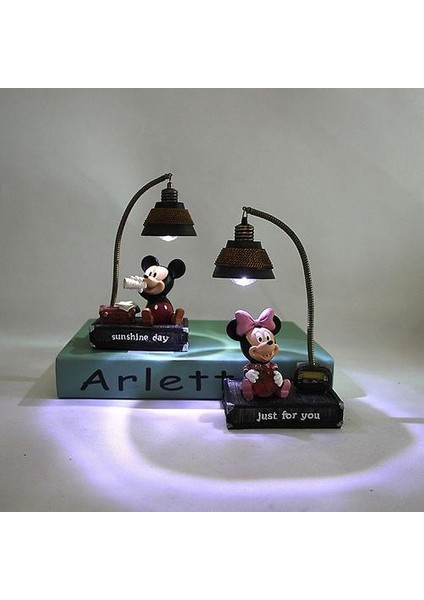 2 Adet Mickey Minnie Küçük Gece Lambası Lambası Reçine Ev Süsler