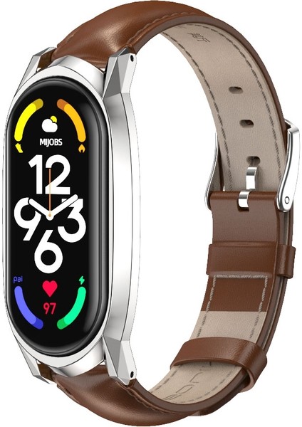 Xiaomi Mi Band 7 - 7 Nfc Için Üst Katman Saat Kayışı - Kahverengi - Gümüş (Yurt Dışından)