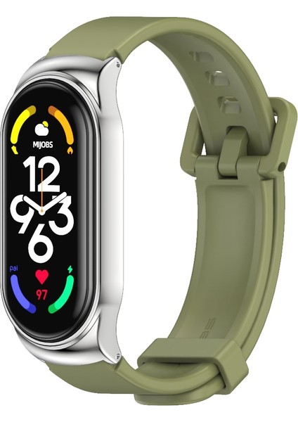 Xiaomi Mi Band 7 - 7 Nfc Için Silikon Saat Kayışı - Koyu Yeşil - Gümüş (Yurt Dışından) fiyatları