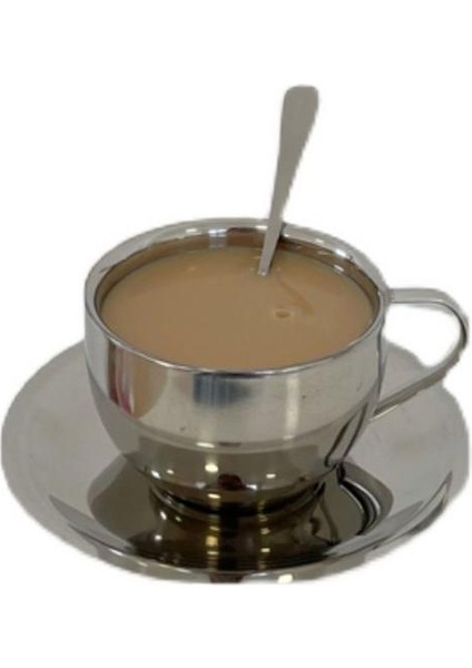 Paslanmaz Çelik Kahve Fincanı Tabağı Kaşık Seti Isıya DAYANIKLI180ML Bardak Kahve Sürahi Süt Çay Bardağı Ofis Su Kupalar Drinkware | Kupalar (Yurt Dışından)