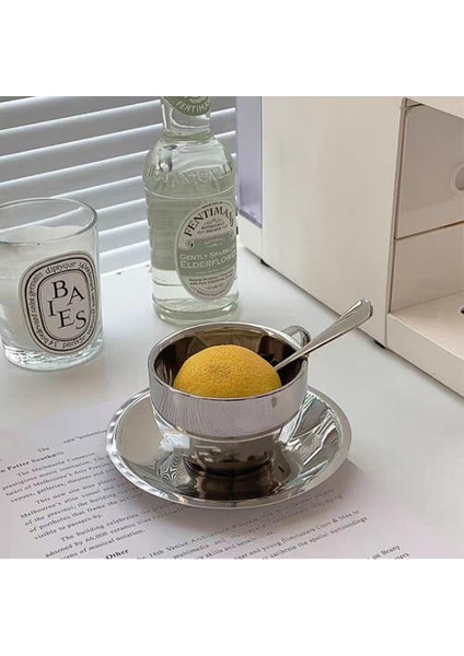 Paslanmaz Çelik Kahve Fincanı Tabağı Kaşık Seti Isıya DAYANIKLI180ML Bardak Kahve Sürahi Süt Çay Bardağı Ofis Su Kupalar Drinkware | Kupalar (Yurt Dışından)