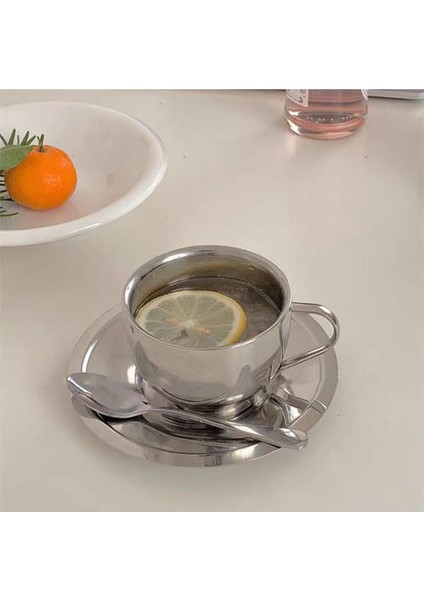 Paslanmaz Çelik Kahve Fincanı Tabağı Kaşık Seti Isıya DAYANIKLI180ML Bardak Kahve Sürahi Süt Çay Bardağı Ofis Su Kupalar Drinkware | Kupalar (Yurt Dışından)