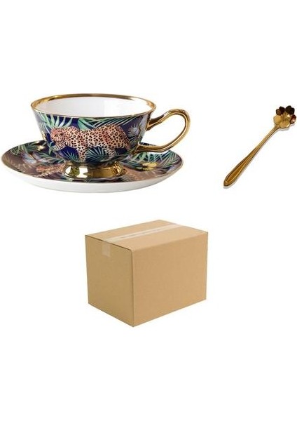 Vintage Kemik Çini Altın Jant Kahve Fincanı ve Tabağı Seti Leopar Orman Çita Kupa Ingiliz Öğleden Sonra Çay Fincanı Ev Drinkware Hediye | Kahve Fincanı ve tabak Setleri (Yurt Dışından) fırsatları