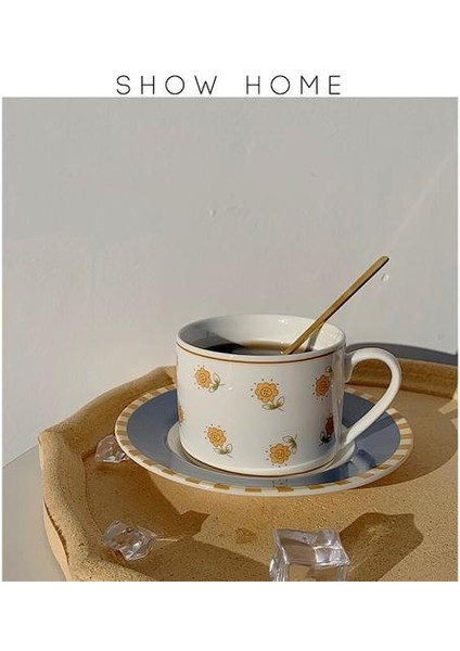 Kore Retro Seramik Çay Kahve Fincanı Fincan Fincan Seti Basit Taşınabilir Bardak Espresso Bardaklar Çevre Dostu Tazas Ev Drinkware DF50BD | Kahve Kupası ve tabak Setleri (Yurt Dışından)