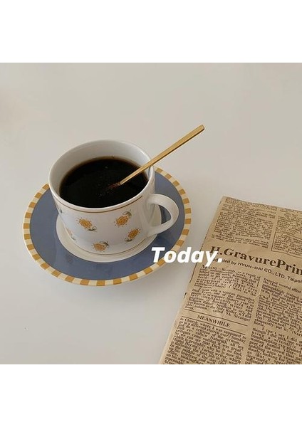 Kore Retro Seramik Çay Kahve Fincanı Fincan Fincan Seti Basit Taşınabilir Bardak Espresso Bardaklar Çevre Dostu Tazas Ev Drinkware DF50BD | Kahve Kupası ve tabak Setleri (Yurt Dışından)